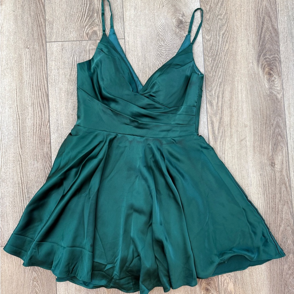 Lulus Deep Green Satin Mini Dress